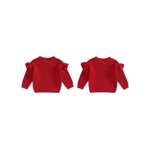 (3-6 Months, Red) Kleinkind Mädchen Frühlingsstrickpullover Langarm Rundhals Einfarbig Pullover Strickwaren 1