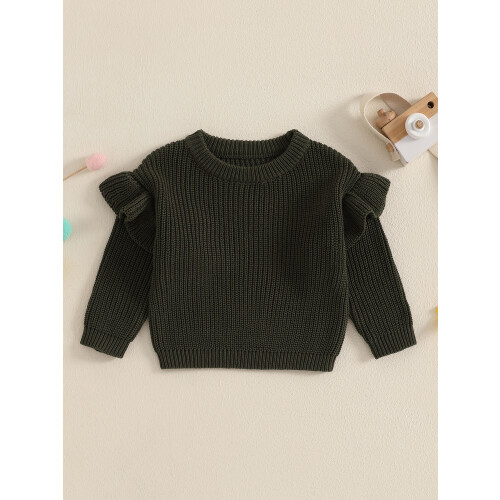 (9-12 Months, Army Green) Kleinkind Mädchen Frühlingsstrickpullover Langarm Rundhals Einfarbig Pullover Strickwaren 2