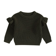 (3-4 Years, Army Green) Dětské pletené svetry pro batolata a dívky, s dlouhým rukávem, kulatým výstřihem a volánkem.