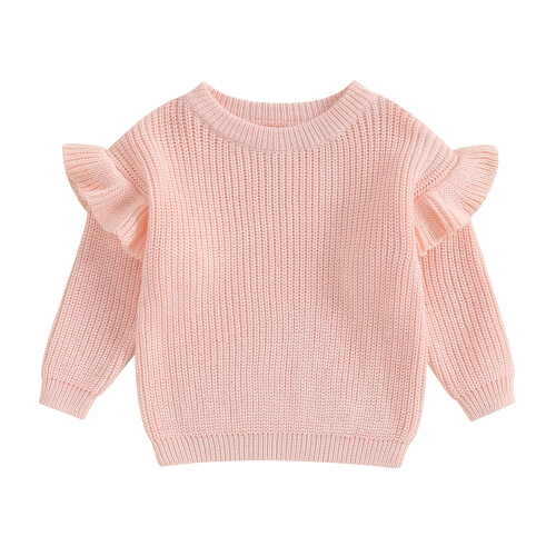 (3-4 Years, Light Pink) Πλεκτό Πουλόβερ για λαιμόκοψη, μονόχρωμο