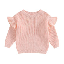 (4-5 Years, Light Pink) Dětské pletené svetry pro batolata a dívky, s dlouhým rukávem, kulatým výstřihem a volánkem.