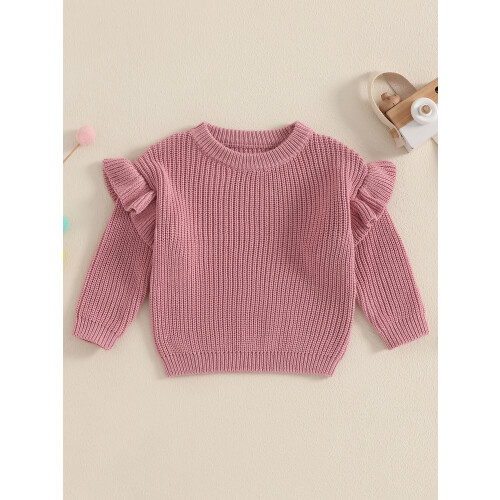 (9-12 Months, Dark Pink) Kleinkind Mädchen Frühlingsstrickpullover Langarm Rundhals Einfarbig Pullover Strickwaren 2