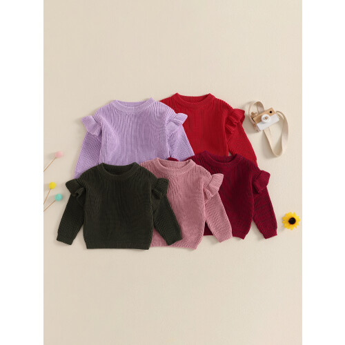 (9-12 Months, Purple) Kleinkind Mädchen Frühlingsstrickpullover Langarm Rundhals Einfarbig Pullover Strickwaren 2
