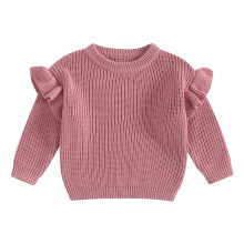 (4-5 Years, Dark Pink) Maglione da bambina in maglia con volant, maniche lunghe, scollo rotondo, tinta unita, pullover per bambini