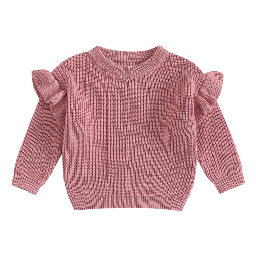 (4-5 Years, Dark Pink) Πλεκτό Πουλόβερ για λαιμόκοψη, μονόχρωμο