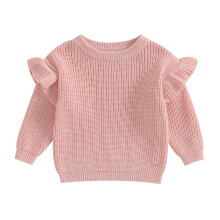 (4-5 Years, Pink) Dětské pletené svetry pro batolata a dívky, s dlouhým rukávem, kulatým výstřihem a volánkem.