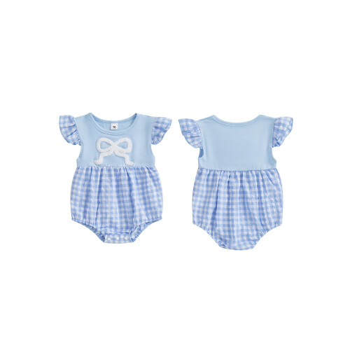 (3-6 Months, Sky Blue) Βρεφική φόρμα με σχέδιο καρό και φιόγκο για μωρά για κορίτσια 1