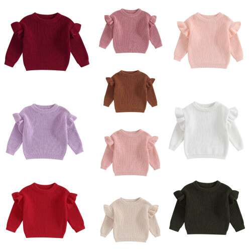 (4-5 Years, Dark Pink) Πλεκτό Πουλόβερ για λαιμόκοψη, μονόχρωμο 2