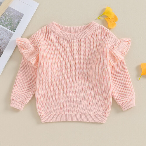 (3-4 Years, Light Pink) Πλεκτό Πουλόβερ για λαιμόκοψη, μονόχρωμο 2