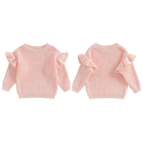 (3-4 Years, Light Pink) Πλεκτό Πουλόβερ για λαιμόκοψη, μονόχρωμο 1