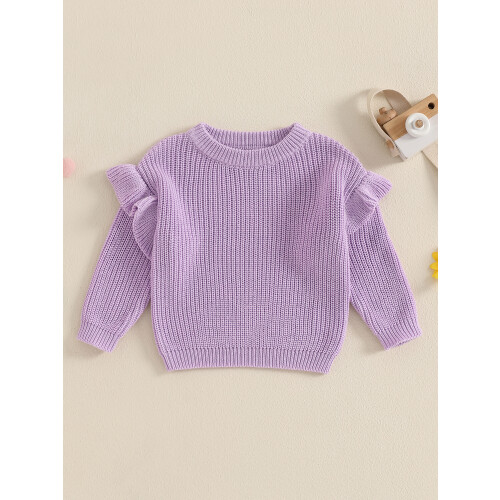 (3-6 Months, Purple) Kleinkind Mädchen Frühlingsstrickpullover Langarm Rundhals Einfarbig Pullover Strickwaren 2
