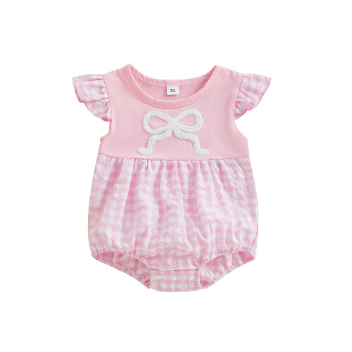(12-18 Months, Pink) Βρεφική φόρμα με σχέδιο καρό και φιόγκο για μωρά για κορίτσια
