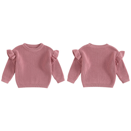 (4-5 Years, Dark Pink) Πλεκτό Πουλόβερ για λαιμόκοψη, μονόχρωμο 1