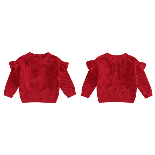 (4-5 Years, Red) Strickpullover für Kleinkinder, Mädchen, Rüschen, Langarm, Rundhalsausschnitt, einfarbig, Kinderoberteil 1