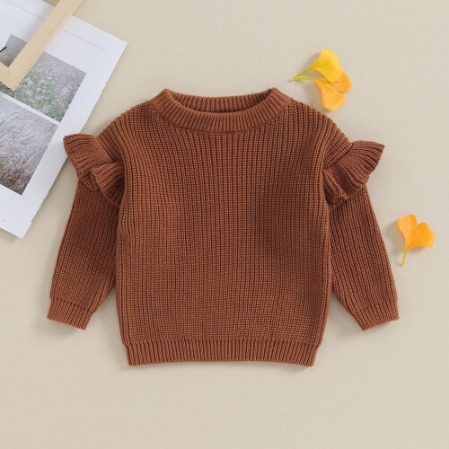 (3-4 Years, Brown) Πλεκτό Πουλόβερ για λαιμόκοψη, μονόχρωμο 2
