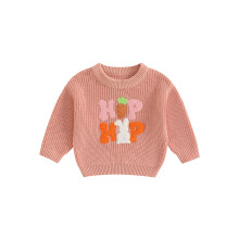 (18-24 Months, Pink) Dětské velikonoční svetry s dlouhým rukávem, kulatým výstřihem a písmenem, žebrovaný, hrubě pletený svetr