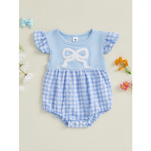 (0-3 Months, Sky Blue) Βρεφική φόρμα με σχέδιο καρό και φιόγκο για μωρά για κορίτσια 2