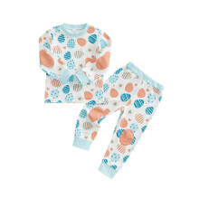 (4 Years, White) Pyjama-Set für Mädchen, langärmeliges Oberteil mit Rundhalsausschnitt und Eierherzmuster, Hose und Schlafanzug