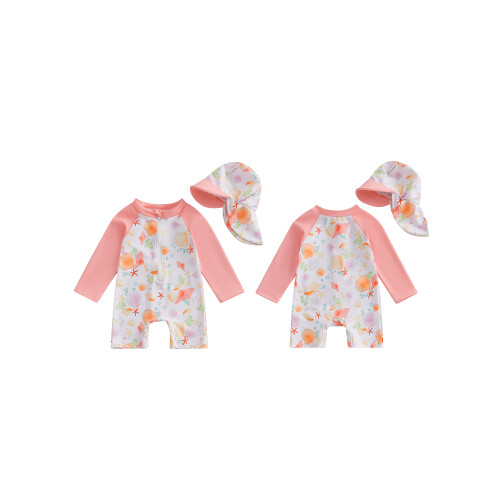 (6-12 Months, Pink) Μαγιό Rash Guard στρογγυλή λαιμόκοψη. 1