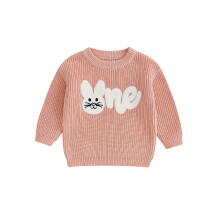 (12-18 Months, Pink) Pletené dětské svetry s dlouhým rukávem a králíčkem, zimní topy pro batolata