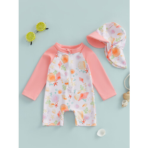 (2-3 Years, Pink) Μαγιό Rash Guard στρογγυλή λαιμόκοψη. 2