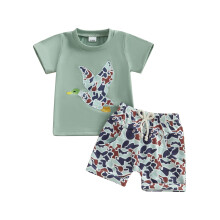 (18-24 Months, Green) Boys Summer Shorts Sets Short Sleeve O Neck Duck Embroidery Tops and Camouflage Shorts Sets