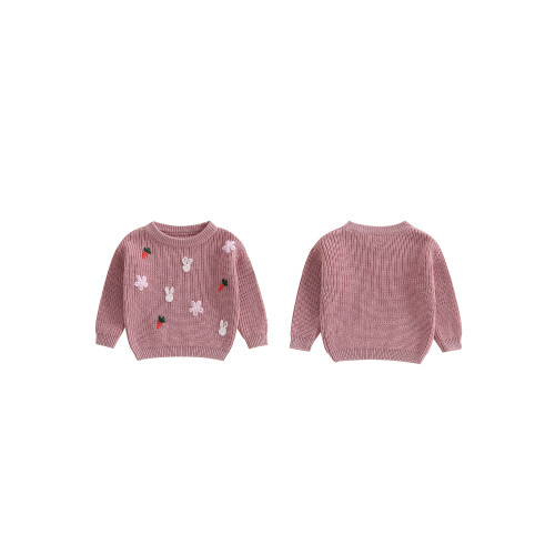 (18-24 Months, Pink) Κορίτσια Πλεκτό Πουλόβερ Με Λαγουδάκι Και Καρότο Κέντημα 1
