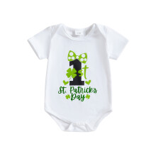 (6-9 Months, Green) Tutina da bambina a maniche corte con scollo rotondo e stampa di lettere e trifogli, abbigliamento estivo per neonate.