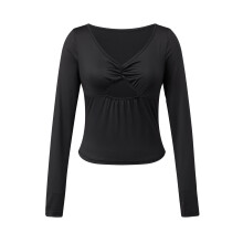 (M, Black) Womens Long Sleeve Tops Slim Fit Casual Stylish Solid Color Hollow Out V Neck T-Shirt for Fall and Spring
