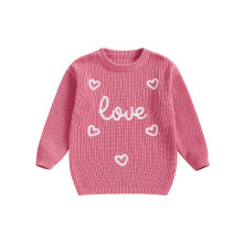 (4-5 Years, Rose Pink) Dívčí svetr s výšivkou srdce pro miminka, pletený valentýnský svetr pro batolata, teplé oblečení