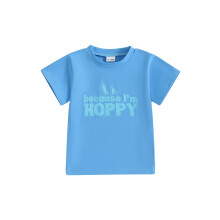 (2-3 Years, Blue) Maglietta per bambini, corta, girocollo, stampa lettere, top estivi, abbigliamento pasquale