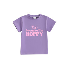 (3-4 Years, Purple) Maglietta per bambini, corta, girocollo, stampa lettere, top estivi, abbigliamento pasquale