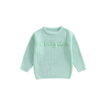 (3-4 Years, Light Green) Dětský chlapecký svetr, dlouhý rukáv, kulatý výstřih, výšivka, teplý svetr, zimní oblečení