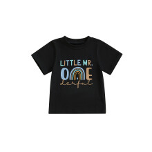 (1-2 Years, Black) Maglietta alla moda per il compleanno di un bambino, maniche corte, girocollo, stampa arcobaleno, t-shirt neonati.