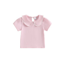 (6-12 Months, Pink) Letní dívčí tričko s krátkým rukávem a límcem pro panenky, kontrastní barva, ležérní topy