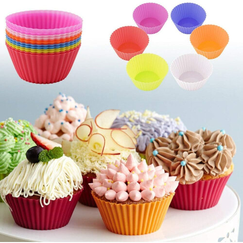 Silicone Baking Cups 24 Pack Reusable Nonstick Muffin Liners Oven Safe MultiColor Set 1