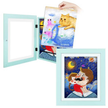 Magnetic Front Opening Picture Frame 8x6 Blue Wooden Display for Photos Artwork and Crafts