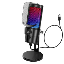 USB Gaming Microphone with RGB Lighting, OneClick Mute, Noise Reduction, Shock Mount, for PS4/PS5/PC