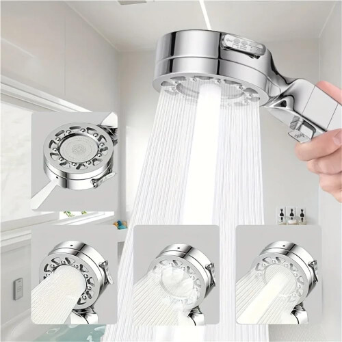 Pressure Filter Shower Head with 4 Spray Modes, OneButton Flow Control, Water Saving Design 1