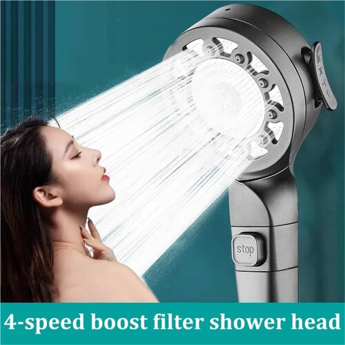 Pressure Filter Shower Head with 4 Spray Modes, OneButton Flow Control, Water Saving Design 2