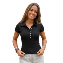 (M, Black) Women T-shirt, Short Sleeve Button Closure Solid Slim Fit Summer Tops for Casual Daily
