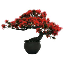 Artificial Pine Bonsai Potted Plant with Lifelike Evergreen Design for Home or Office Decoration Red