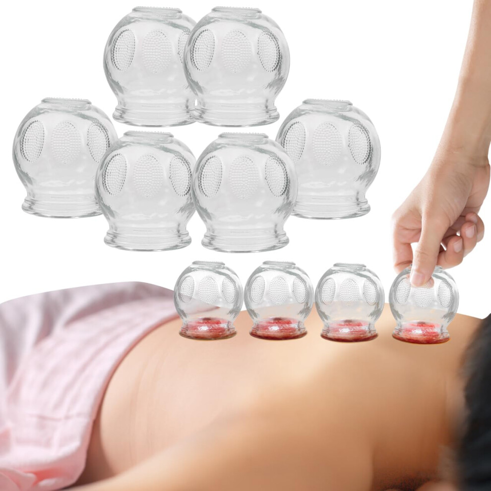 6 Pcs Glass Cupping Therapy Set with Reliable Vacuum Suction for Massage and Pain Relief 4.8CM