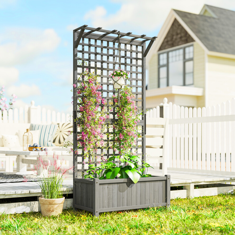 Outsunny Wood Planter With Trellis For Climbing Plants Planter Box Dark Grey