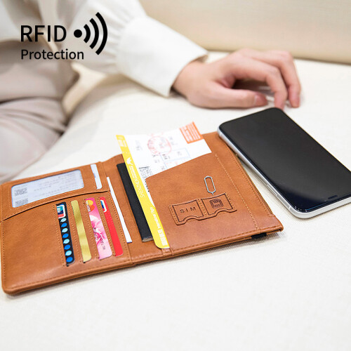 Slanke RFID-blokkerende paspoorthouder - Multifunctionele reisorganizer LightBrown 1