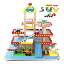 Wooden 3 Storey Garage Pretend Toy Kids Educational Car Role Play Gift