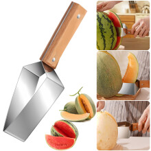 Watermelon Cutter Stainless Steel with Wooden Handle, Precise Melon Slicer for Kitchen and Picnic