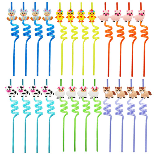 24-pack sugrör med djungeldjur, PET, 26 cm