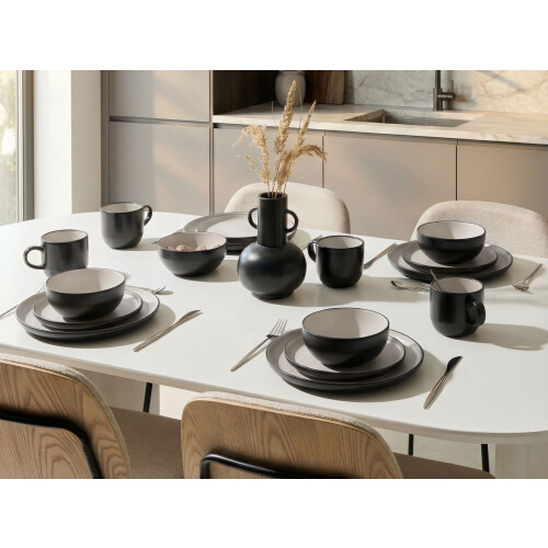 Beliani Set of 16 Dinnerware NUTMEG Stoneware Black 1
