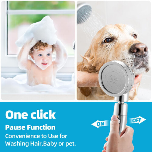 Pressure Handheld Shower Head with On/Off Switch, 3 Modes, 360 Adjustable Chrome Water Saving 1
